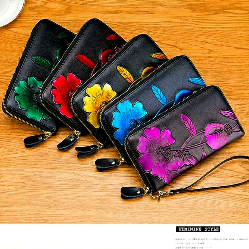 Black Floral Wallets
